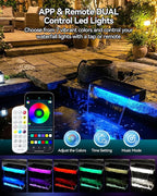 POPOSOAP Pond Waterfall Kit with Colorful LED Lights & 1200GPH Pond Pump, APP & Remote Control, Auto Timer, Pond Waterfall Spillway with 9.8FT Corrugated Tube for Pool, Garden, Patio, Backyard-P46DC