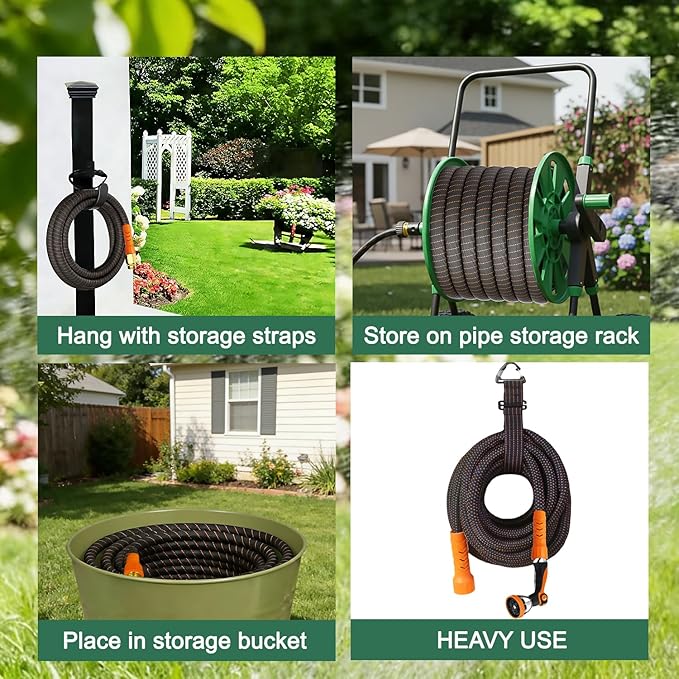 30FT Flexible Lightweight Garden Hose w/ 10Pattern Spray Nozzle,3/4 Inch,2026 Braided Elastic Garden Hose,Triple Latex Core,No-Kink,Anti-Burst,Leak-Proof,Easy Use&Storage(OrangeBlack)