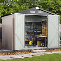 Aoxun 8'x6' Outdoor Storage Shed with Base Galvanized Steel Metal Garden Shed for Patio, Lawn & Garden Brown
