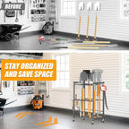 Ultrawall Garden Tool Organizer with Wheels, Yard Tool Storage Stand for Garage, Shed Tool Storage for Rake, Brooms, Tools Rolling Cart Indoor & Outdoor Use