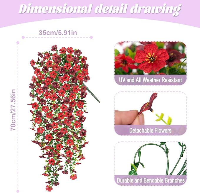 Artificial Fake Hanging Plants Flowers for Spring Outdoor Outside Decor, Faux Mums Silk Realistic Flower, 2 Pcs UV Resistant Look Real Plastic Decorations for Porch Home Patio Balcony Yard