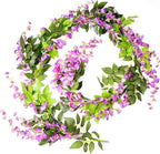 Lvydec Wisteria Artificial Flowers Garland, 4 Pcs Total 28.8ft Artificial Wisteria Vine Silk Hanging Flower for Home Garden Outdoor Ceremony Wedding Arch Floral Decor (Purplish Red)