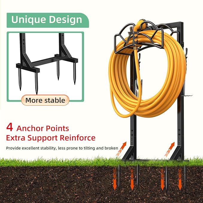 Garden Hose Holder Reel, Upgraded Metal Hose Reels Holds 150ft Hose, Heavy Duty Freestanding Water Hose Holders, Detachable Hose Storage Hanger for Outside - Fan-Shaped