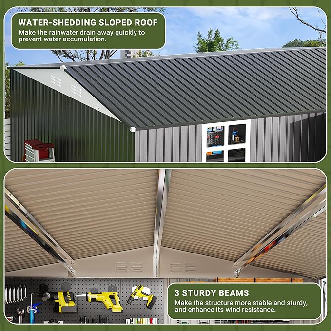 Polar Aurora 12X14 FT Metal Outdoor Storage Sheds with Window, Heavy-Duty Galvanized Steel Garden Shed with Lockable Doors and 4 Vents, Large Weatherproof Tool Shed Kit for Backyard Patio, Black