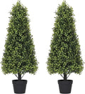 3ft Artificial Boxwood Topiary Trees (Set of 2) - UV Resistant Faux Plants Outdoor, Realistic 36in Fake Cone Bushes and Shrubs for Front Porch, Planter, Patio, Evergreen