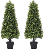 3ft Artificial Boxwood Topiary Trees (Set of 2) - UV Resistant Faux Plants Outdoor, Realistic 36in Fake Cone Bushes and Shrubs for Front Porch, Planter, Patio, Evergreen