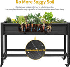 DWVO 47x18x31in Raised Garden Bed HDPE, Weather-Resistant Poly Wood Planter Box Stand, Planter Box with Legs & Lockable Wheels, Elevated Garden Bed for Backyard Patio Balcony - Black