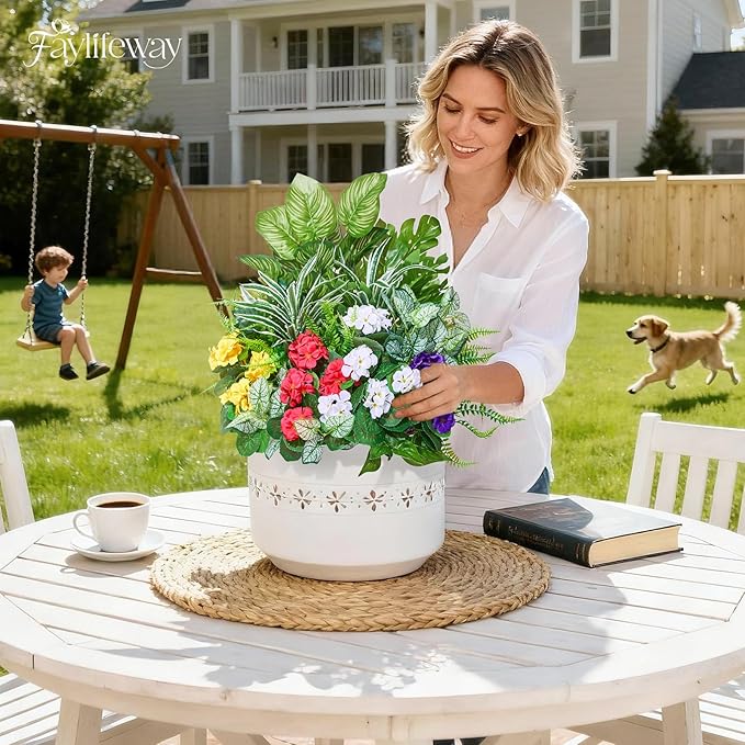 30 Bundles Artificial Plants Outdoor, UV Resistant Faux Greenery Stems with Flowers Shrubs for Planters Front Porch Outside Garden Window Box Patio Yard Decor