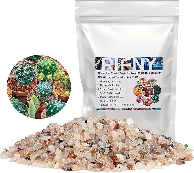 Decorative Polished Rocks, RIFNY 0.3" Gravel Rocks Crushed Crystal for Plant Flower Pots Succulents Cactus Bamboo Plant Vase Filler Aquarium Fish Tank Decorations and DIY Craft (1.5 LB, White)
