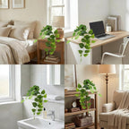Fake Pothos Hanging Plant – Artificial Plastic Ivy Vines with White Pot, Realistic Faux Greenery for Indoor Home Office Bathroom Shelf Cabinet Decoration