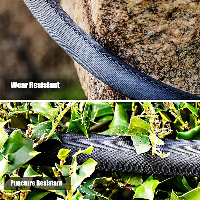 Non-Expandable Garden Hose 75feet, with 10 Function Hose Nozzle, Tough & Flexible, Lightweight, Crush Resistant Fittings, Kink & Tangle Free, Rust Proof