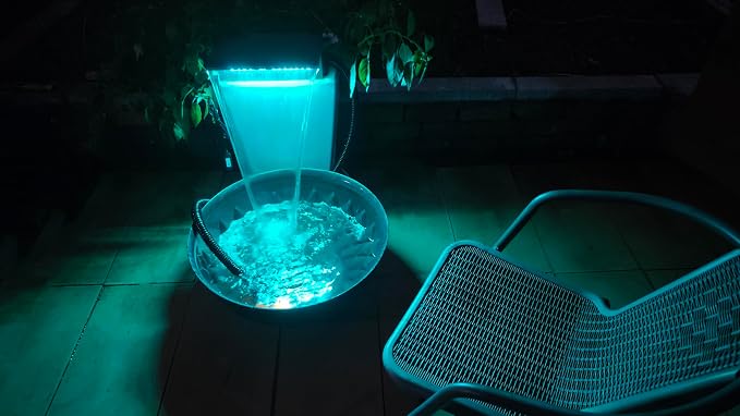 Stainless Steel Waterfall Spillway, APP Control Multi-Color LED Light Outdoor Pool Fountain, Water Spillway Koi Pond Waterfalls Fountains Kit for Garden Patio Swimming Pool Decoration-11.8"