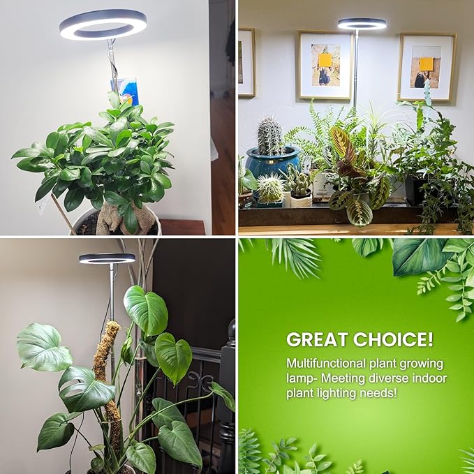 Kullsinss Grow Lights for Indoor Plants, 80 LEDs Full Spectrum Plant Grow Light with 2 Mounting Options, 6/12/16H Timer, 3 Spectrum Modes, 37 in Height Adjustable Desk Growing Lamp (Black/2-Pack)