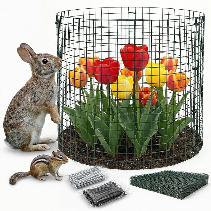 8 Pack Plant Protectors from Animals with 0.55" Fine Mesh, 12" x 16" Metal Wire Plant Cages for Seedlings, Garden Protectors to Keep Small Critters Out, 24 Panels with Zip Ties & Stakes