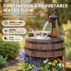 Outsunny 23" H Outdoor Water Fountain Wood and Plastic Rustic Apple Barrel Pump Garden Decor for Outside Backyard