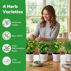 Indoor Herb Garden Starter Kit - Mothers Day Gifts - 4 Non GMO, Heirloom Culinary Herb Seeds, Unique Gardening Gift for Women, Mom, Her, Birthday, Housewarming, Plant Lovers