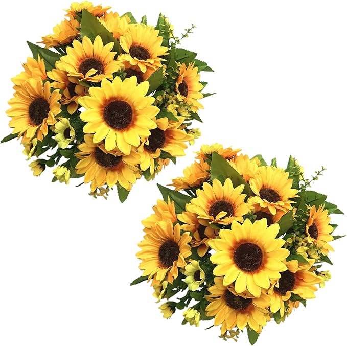PASYOU Artificial Sunflower Plastic Fake Flowers Sunflowers for Indoor Outdoor Wedding Bridal Bouquet Home Garden Party DIY Wreath Table Arrangement Decoration Pot Planter Filler 4 pcs
