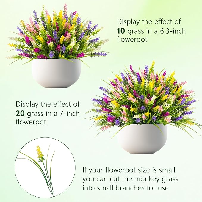 N&T NIETING 10 Bundles Artificial Plants Outdoor Fake Monkey Grass with Flowers Summer Plastic Faux Greenery for Pot Garden Verandah Decor Window Patio Hanging Planter Pathway Front Porch (Mix Color)