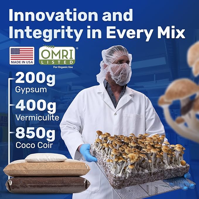 Surfin' Spores CVG Mushroom Substrate | Dry Bulk Substrate for Mushroom Growing | Makes 20 lbs of Pasteurized Substrate | Perfect for Monotub Grows | Coco Coir, Vermiculite, Gypsum