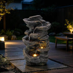 Solarbloom 18.8" H Garden Fountains Outdoor,6-Tier Spiral Cascading Stacked Waterfall Fountain with LED Lights, Freestanding Resin Water Feature for Patio Garden Backyard Deck Home Decor