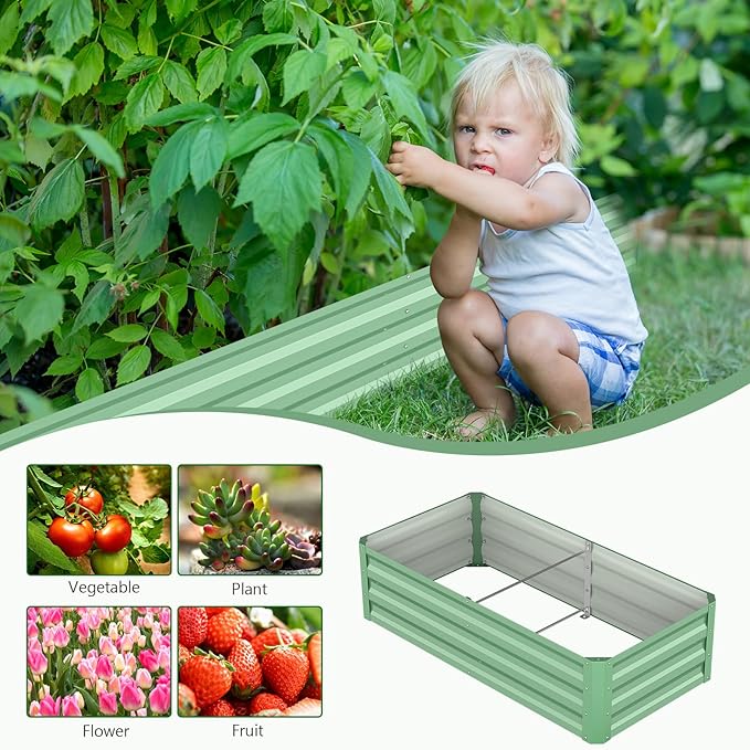 3 in 1 Galvanized Raised Garden Bed with 87" H Arch Trellis for Climbing Plants, Outdoor Gardening Planter Box with Climbing Net for Flower Vegetables Fruits Herbs, Green