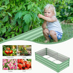 3 in 1 Galvanized Raised Garden Bed with 87" H Arch Trellis for Climbing Plants, Outdoor Gardening Planter Box with Climbing Net for Flower Vegetables Fruits Herbs, Green