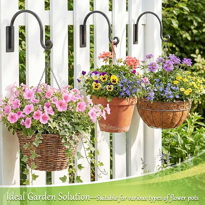 Lifyzoon Heavy Duty Plant Hanger Bracket (8"/Black) -2 Packs, 35lbs Weight Capacity - Outdoor Hand-Forged Hanging Plant Bracket Durable and Stable Bird Feeder Hanger