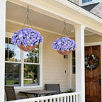 INXUGAO Artificial Flowers for Outdoors Decoration, 5 Bundles Faux Hydrangea UV Resistant Fake Arrangements Plants for Indoor Outside Garden Front Porch Spring Summer Decor, Blue