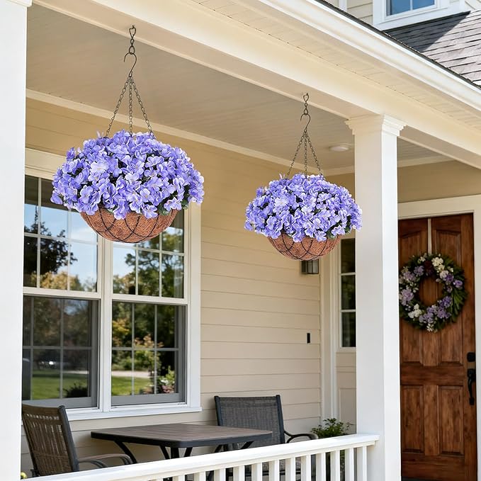 INXUGAO Artificial Flowers for Outdoors Decoration, 5 Bundles Faux Hydrangea UV Resistant Fake Arrangements Plants for Indoor Outside Garden Front Porch Spring Summer Decor, Blue