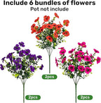 17 Inch Artificial Faux Pansy Flowers for Outdoor,Fake Pansies Flowers with Eucalyptus Leaves Fake Plants Greenery Boxwood Porch Patio Decor 6 Bundles(Red,Rose Red,Dark Purple)