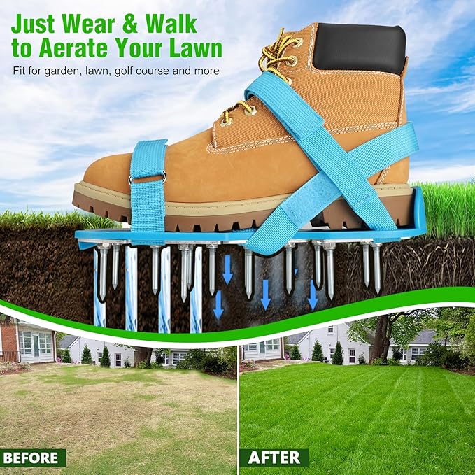 Lawn Aerator Shoes for Grass - Pre-Assembled Grass Aerator Shoes for Lawn - Soil Yard Aerator Tool for Aerating Patio Garden