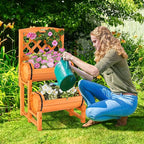 S AFSTAR 2 Tier Raised Garden Bed with Trellis, Wooden Planter Box with Diamond Lattice Trellis, Elevated Planter Bed for Vine Climbing Plants Flowers, Rise Garden Bed for Yard Balcony Patio, Orange
