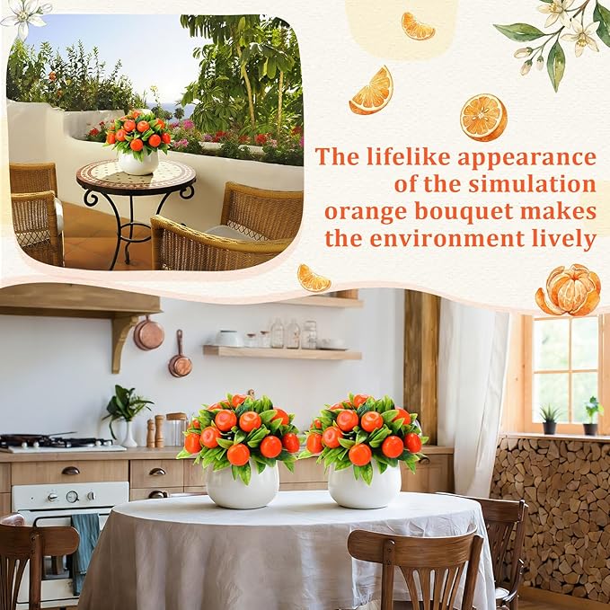 Suncalla 2 Pack Artificial Orange Potted Plants 7.09 Inches Fake Orange Tree Simulation Realistic Fruit Plant with Pot Faux Tree Indoor Decoration for Home Office Living Room Table Desk