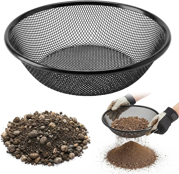 1PCS Soil Sifter for Gardening, 11.8" W Rock Sifter for 5 Gallon Bucket, 3mm Mesh Galvanized Steel Sifting Screen Dirt Sifter for Compost, Worm, Leaves, Sawdust, Rocks, Sand and Gravel