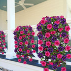 Artificial Geranium Hanging Flowers for Outdoor Decoration, 2 Bundles UV Resistant Silk Geranium Fake Plants Faux Flowers for Front Porch Garden Patio Window Box Decor (Purple, Purple red)