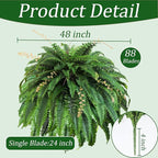 2pcs 48in 88 Blades Artificial Boston Ferns for Outdoors Large, UV Resistant Faux Outdoor Plants,Weatherproof Fake Ferns Plants Outdoor Indoor for Garden Porch Patio Home Decor