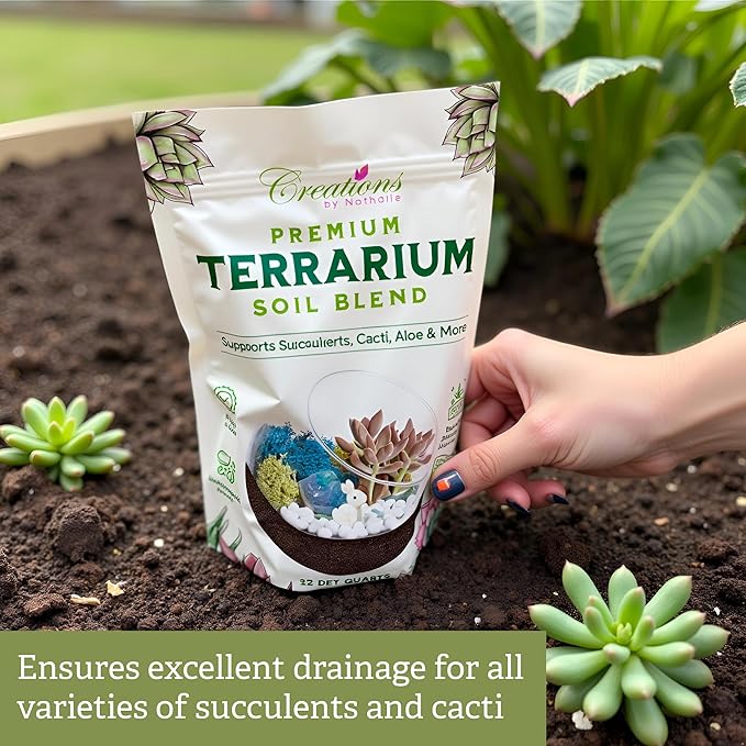 Creations by Nathalie Natural Terrarium Growing Medium Well-Draining Mix for Succulents, Cactus & Aloe, Untreated Pine Bark, Canadian Peat & Coarse Sand