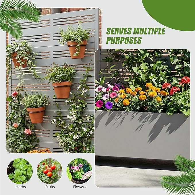 Casaphoria Metal Raised Garden Bed with Trellis and Wheels, 72"x35"x16" Planter Box for Climbing Plants, Vegetables & Vines, Features Drainage Holes and Privacy Screen, Grey-Harold
