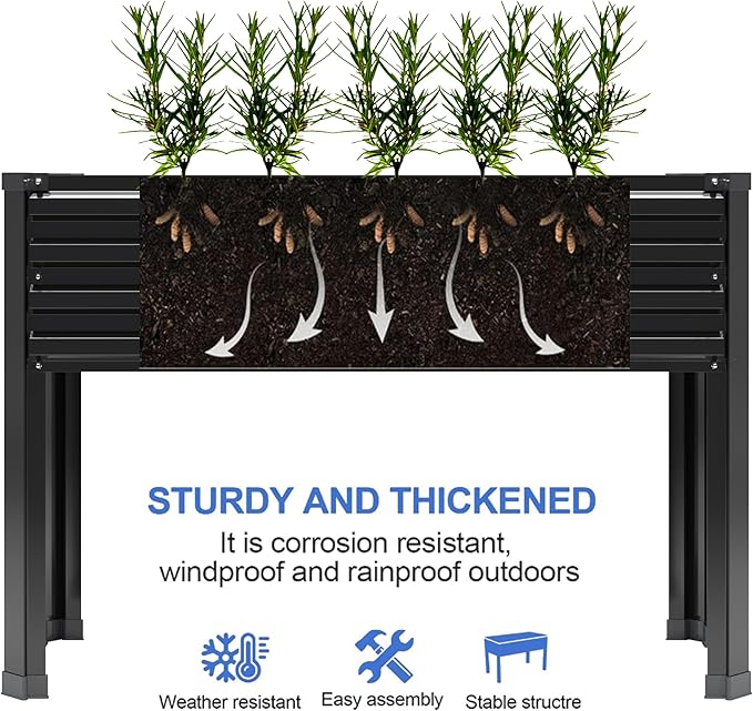 DIIYIV 2PCS Galvanized Raised Garden Bed with Legs,2PCS 48×18×30in Elevated Planter Box for Backyard,Garden, Patio, Balcony, 300lb Capacity,Planters for Outdoor Plants,Black