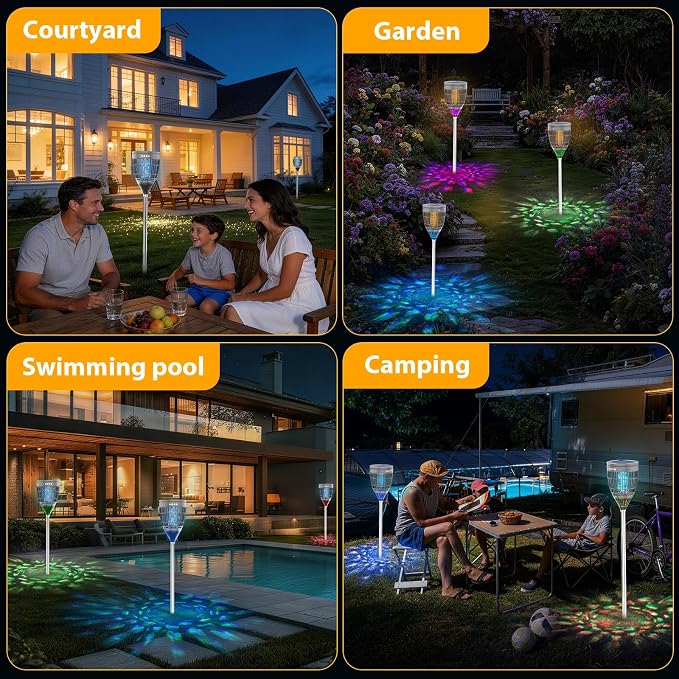 Rossetta Solar Bug Zapper Outdoor, Mosquito Zapper with Flame Lamp & Projector Light, 4200V Electric Fly Zapper Waterproof Rechargeable Mosquito Killer, Cordless Fly Trap for Patio, Backyard, Garden