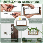 YIBOT Wall Hanging Planter Propagation Station Glass Flower Vase for Hydroponics Plants, Plant Terrarium with Wooden Stand, Bathroom, Home Office Living Room Decor Gift