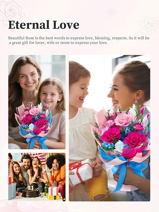 Preserved Flowers Bouquet, Forever Flowers for Delivery, Mothers Day Long-Lasting Real Roses Bouquet, Anniversary Birthday Flowers Gifts for Mom Grandma Women Wife Her (Blue)