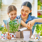 Domensi 30 Pack Garden Pot Craft Kit 4 Inch DIY Happy Mother's Day Crafts for Kids Bulk Small Plastic Flower Plant Pot Plastic Planter with Tray Drainage Holes with Tag, Certificate of Award, Sticker