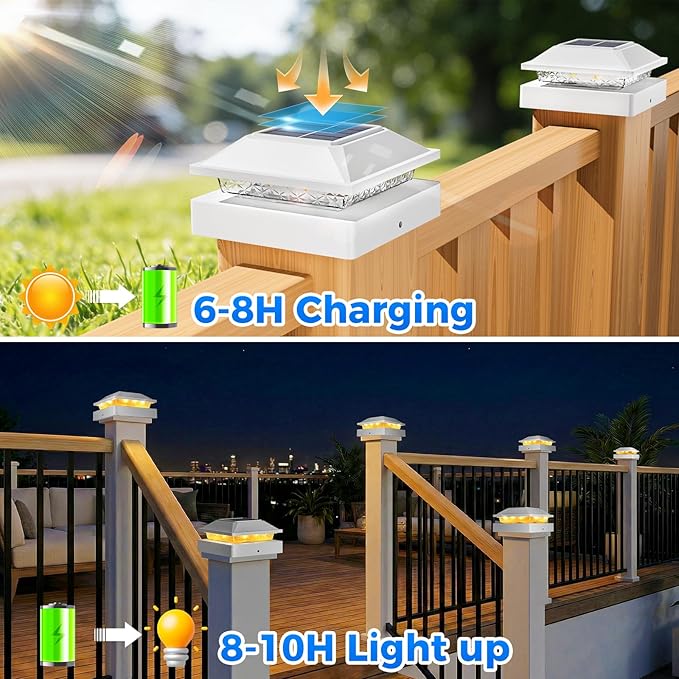 Peasur 4x4 Post Solar Lights 2 Pack, 2 Modes 16 LED Solar Post Cap Light Waterproof, Deck Fence Post Solar Lights Powered Outdoor, Fit 4x4 Wood/Vinyl Posts for Porch Patio