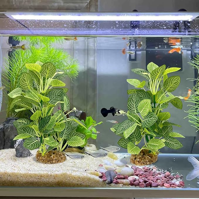 Silk Aquarium Plants (2-Pack) 9.8 Inch Artificial Plastic Fish Fish Habitat Decor, Small to Moderate Size Aquarium Decorations, Safe Green Plants for Freshwater Tanks