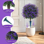 Grooy Artificial Lavender Topiary Ball for Outdoors, Set of 2 Boxwood Plant Tree with Spike, Fake Shrubs UV Resistant Faux Plants for Indoor Outdoor Decor