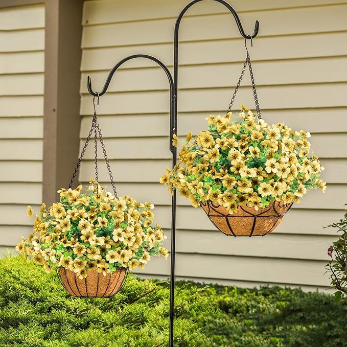 ATTGREAT Artificial Flowers Outdoor Faux Plants UV Resistant Fake Patio Flowers Plastic Greenery Plnats Outside Bulk for Spring Garden Hanging Planter Home Vase Decor, 12 Bundles (Yellow)