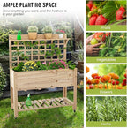 S AFSTAR Raised Garden Bed with Trellis, 41.5x16x54in Mobile Elevated Planter Box with Wheels, Bed Liner, Top/Bottom Storage Shelves, Freestanding Wood Planter Stand for Garden Patio Balcony