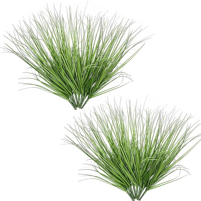 Fake Grass Green Plants Artificial Wheatgrass Shrubs Faux Onion Greenery Plastic Plant Wheat Grass Stems for Indoor Room Home Office Outdoor Decor Garden Porch Wedding Bundles DIY Decoration - 16 Pack