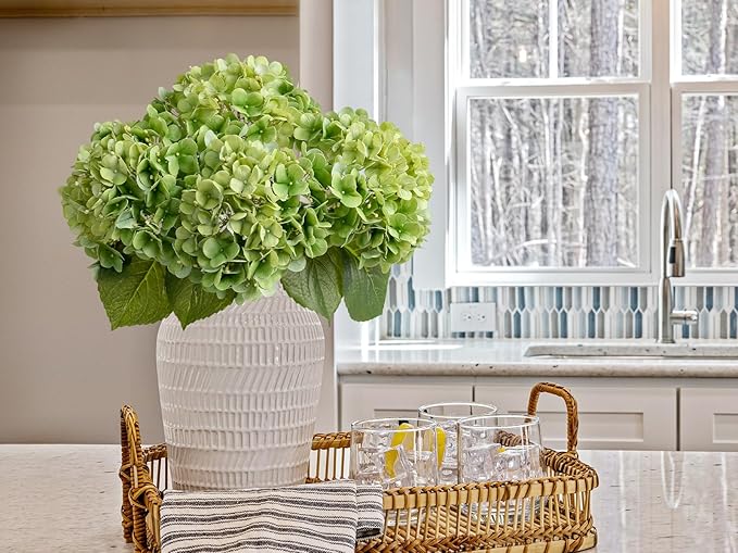 ZYTUYO 4PCS Green Fake Real Touch Hydrangea Flowers 20'' Lifelike Latex Artificial Hydrangeas for Spring Home Decor Outdoor Garden Porch Indoor Bathroom Living Room Kitchen Table Centerpiece